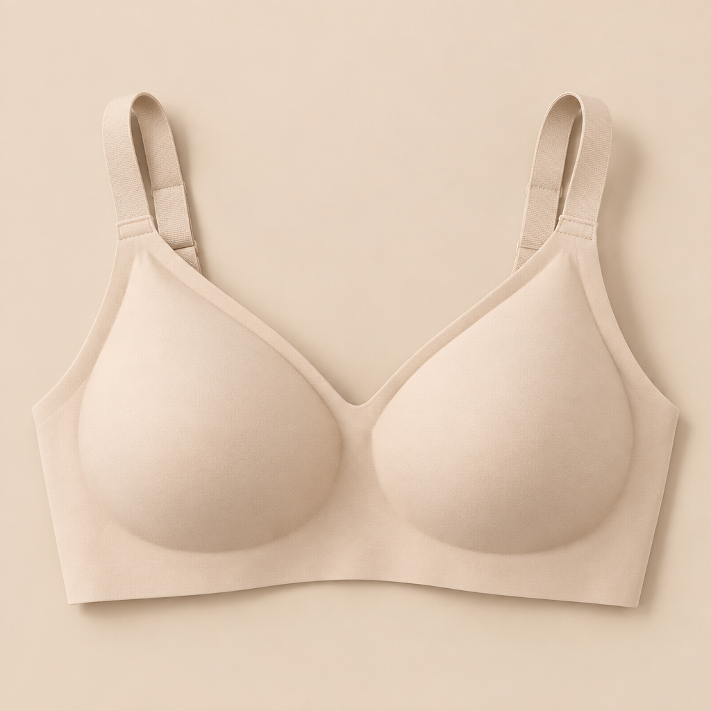 Beige bra front-view flat lay
