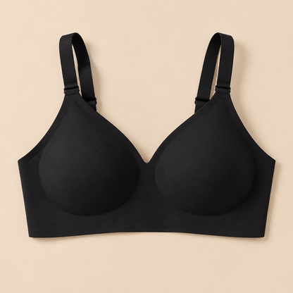 Black bra front-view flat lay